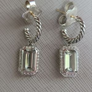 David Yurman Novella Drop Earrings Silver with Pavé Diamonds and Prasiolite